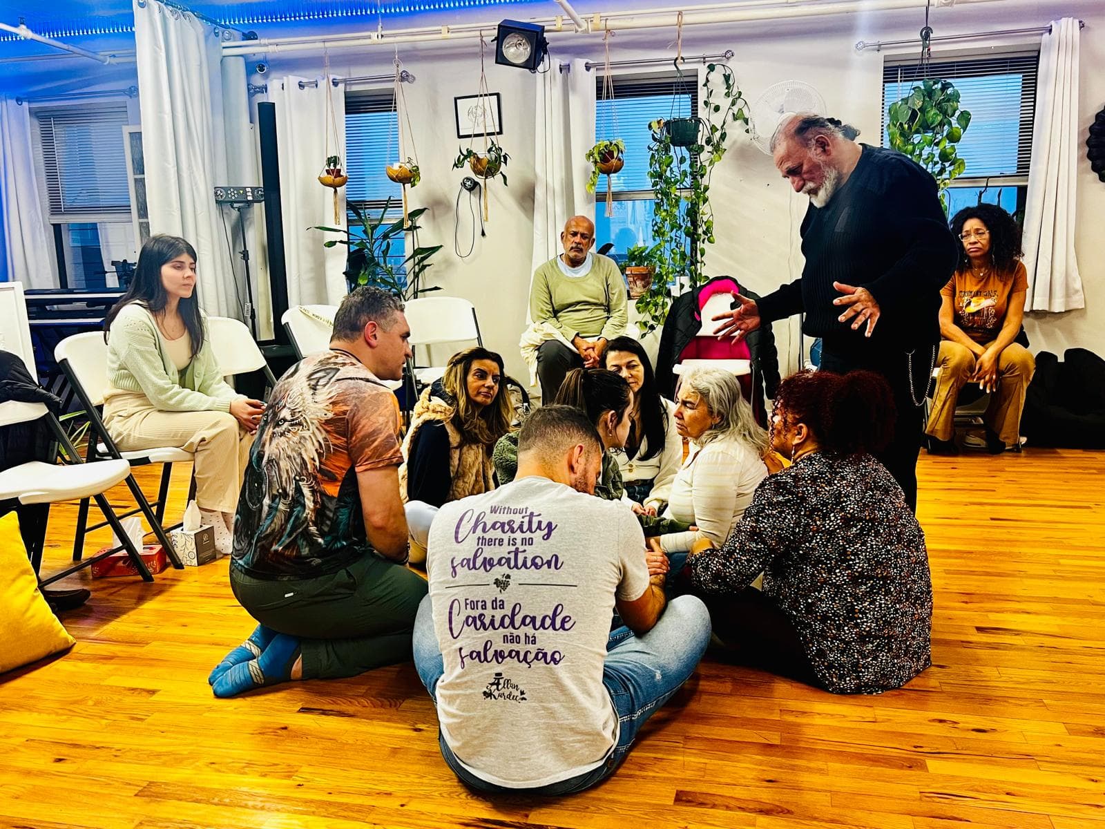 Participants arranged in a family constellation circle